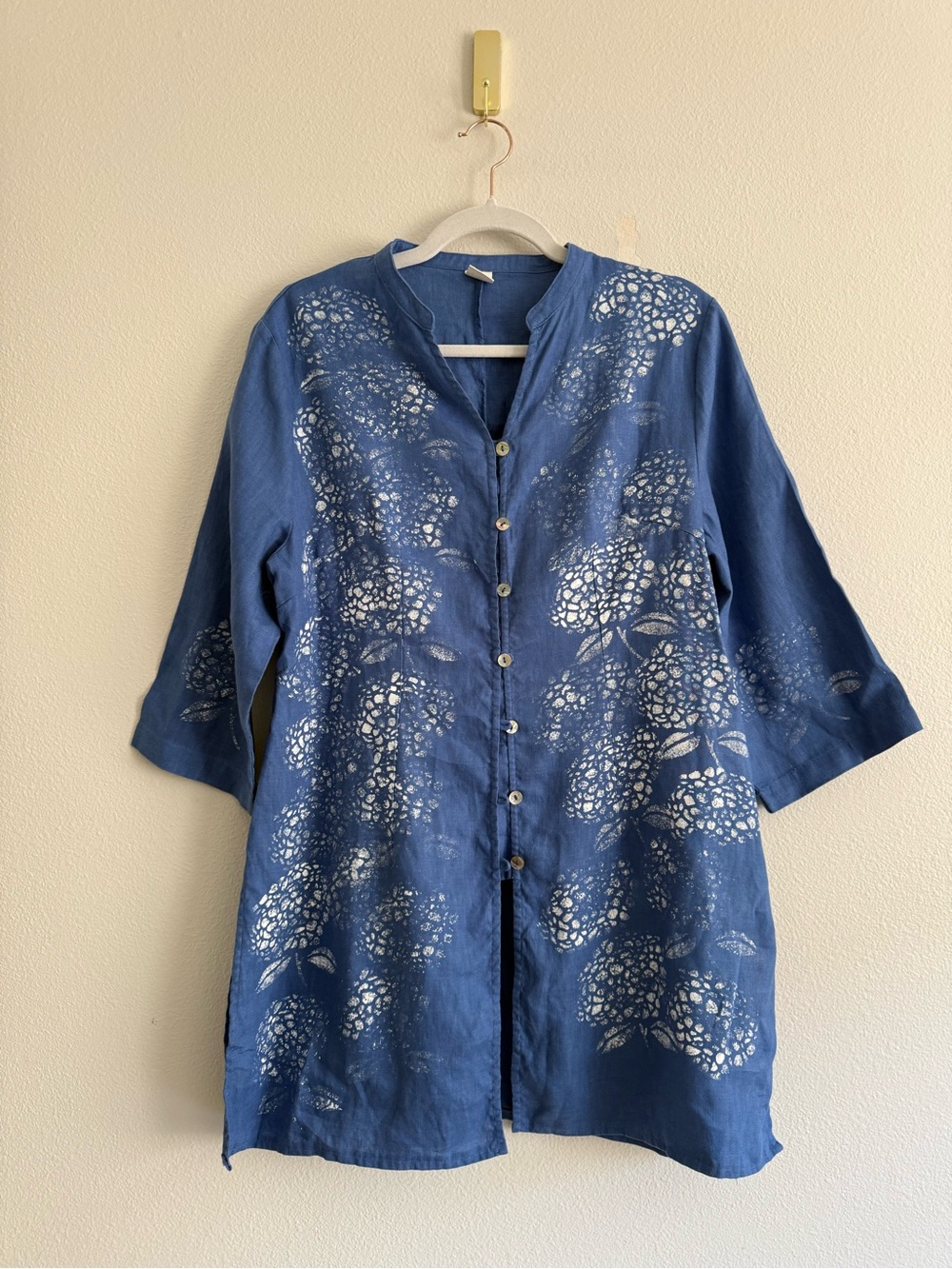 Lintico 100% Linen 3/4 sleeve Sleeve long tunic top Sz L artsy